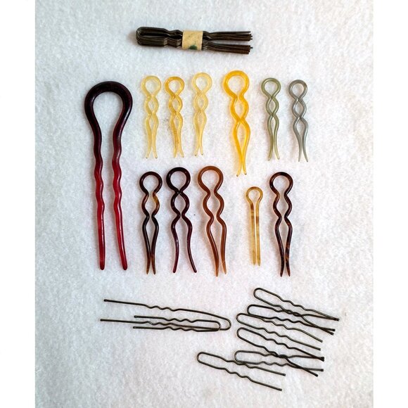 Lot of vintage hair styling tools - pins clips - metal celluloid plastic wave - Picture 4 of 7